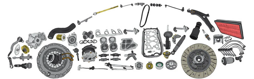 An assortment of automotive mechanical components